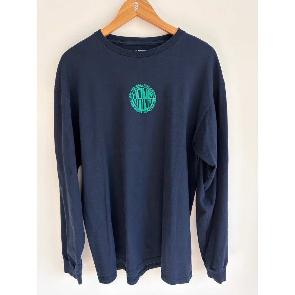 Vans Long Sleeve Graphic T-Shirt Navy Blue Cotton Y2K Skateboarding Large
